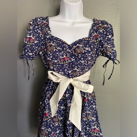 🦋B2G1🦋UNIQUE VINTAGE Retro Navy Mushroom and Rooster Dress NWT - Picture 4 of 11